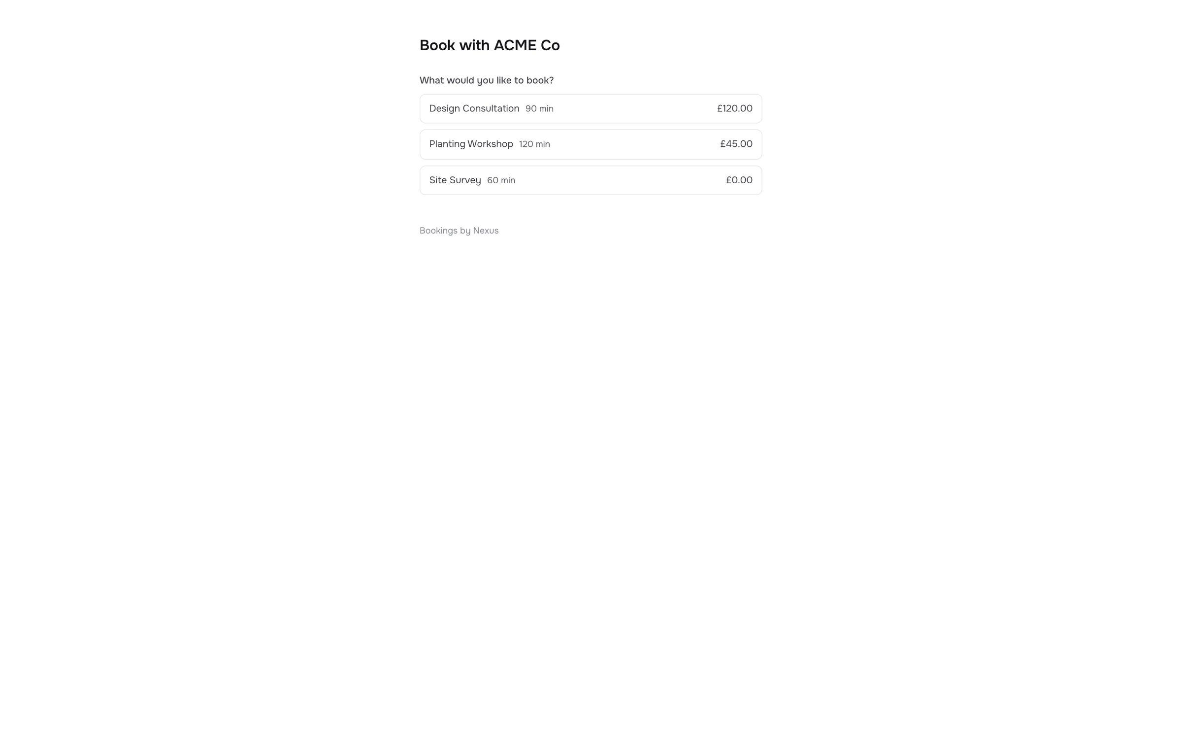 Hosted public booking page