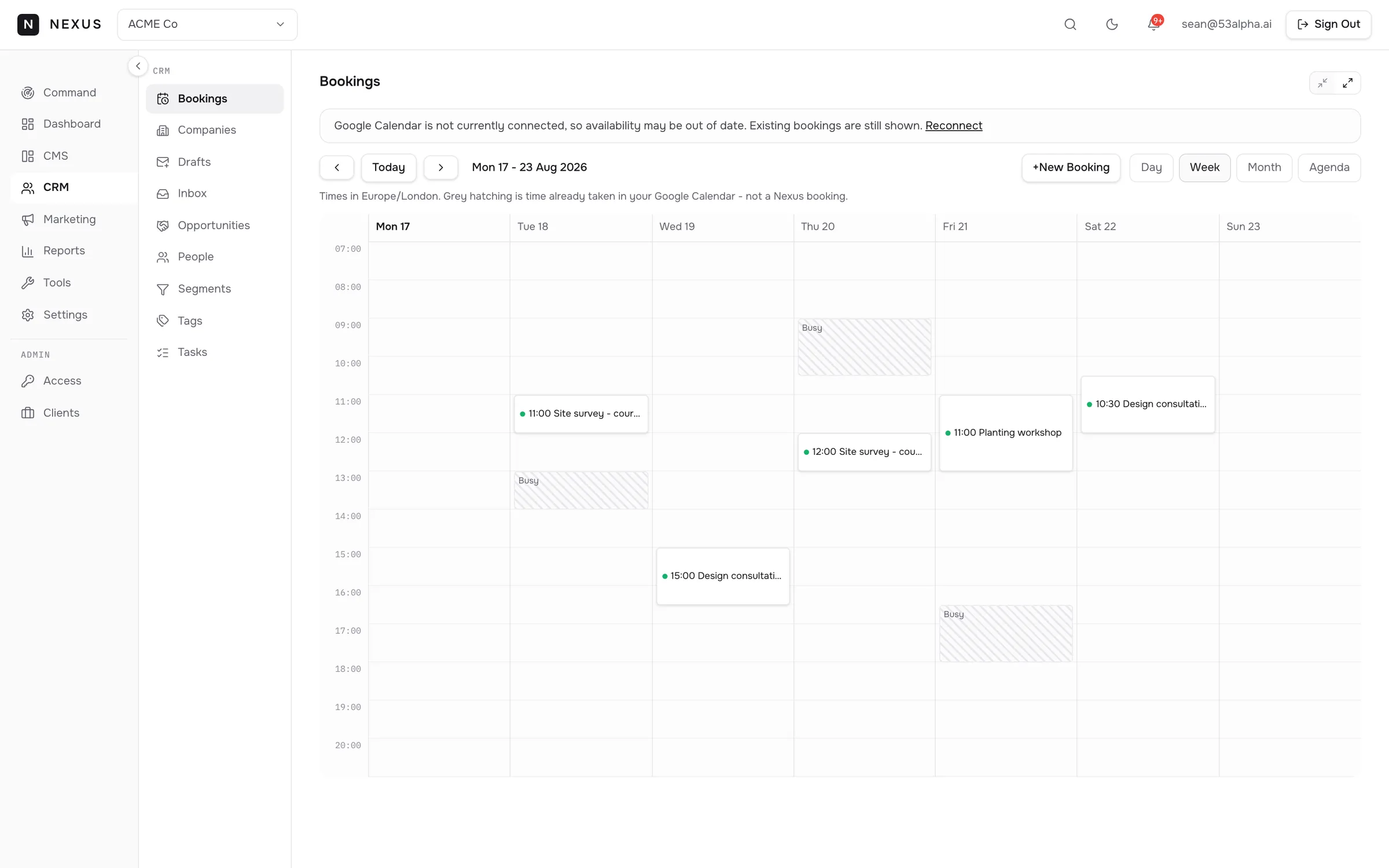 Bookings week view