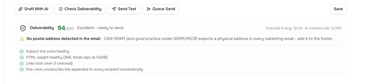 Pre-flight deliverability scoring