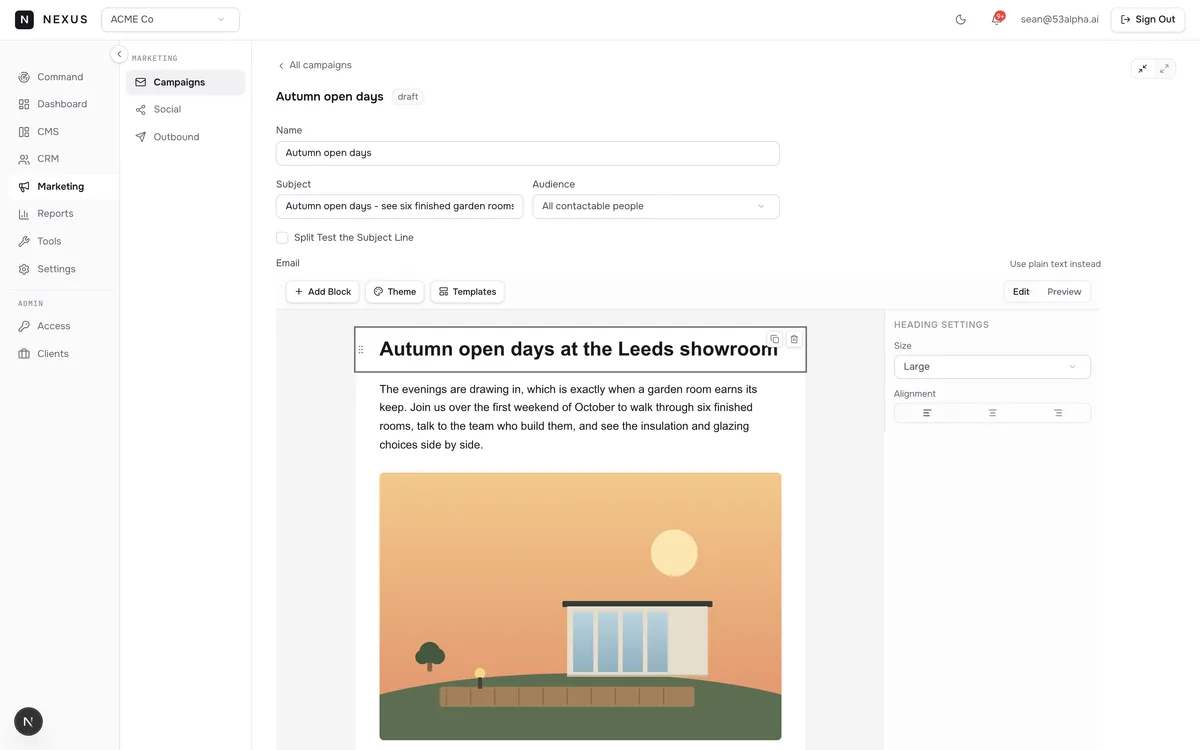 Integrated email marketing studio