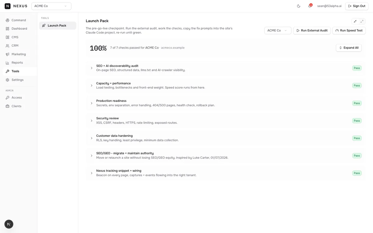 Launch Pack pre-go-live audit