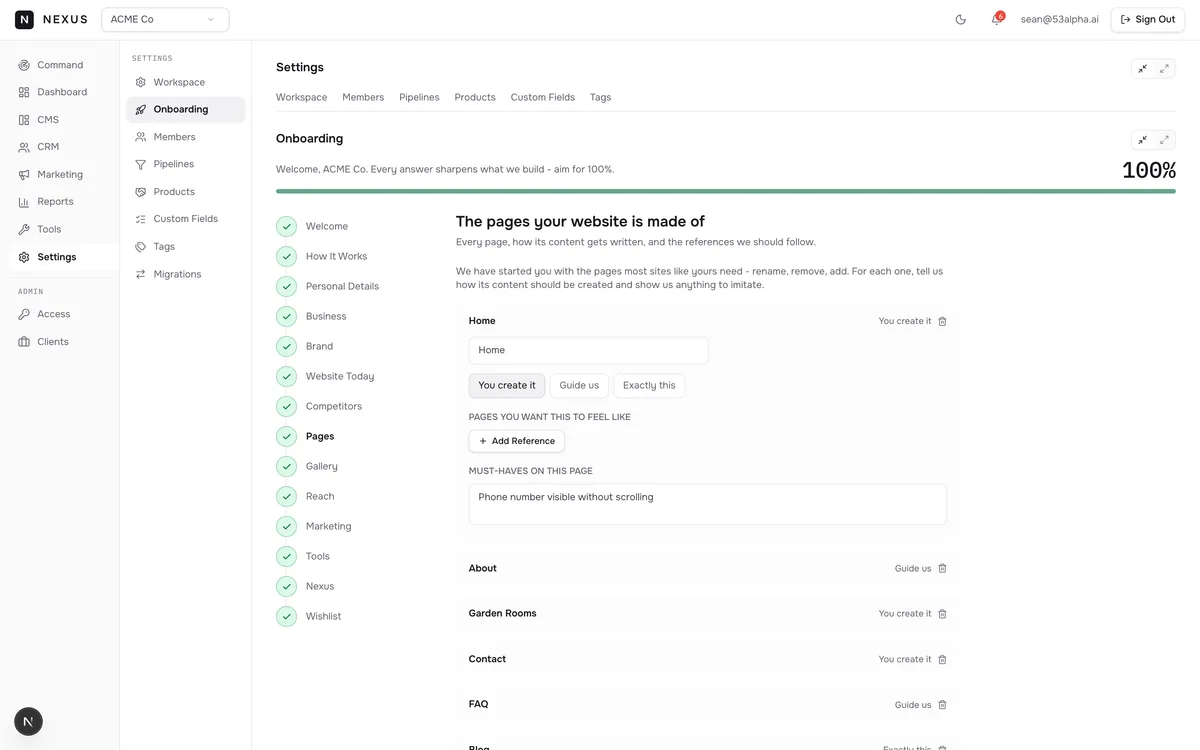 Structured onboarding wizard
