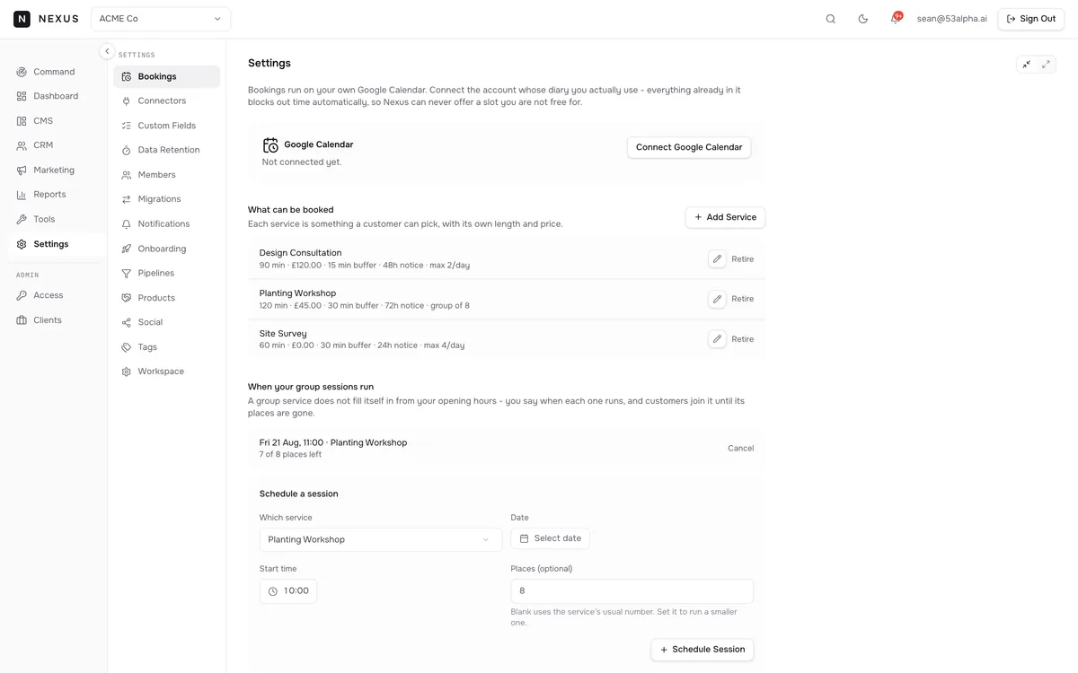 Bookings services